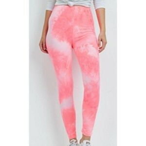 Large Leggings Bright Neon Pink Tie Dye